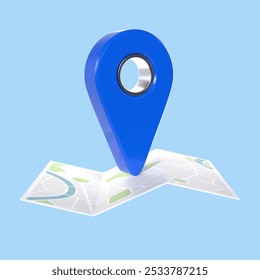 Blue Location Map GPS Navigation Pin Checking 3D Illustration