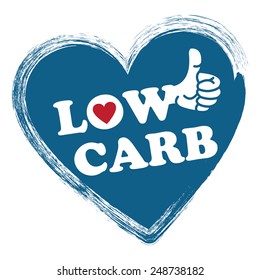 Blue Low Carb Heart Shape Sticker, Icon Or Label Isolated On White Background 