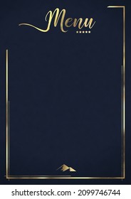 Blue Luxury Restaurant Menu Background Suede with Embossed Gold Lines and Mountain Emblem Deluxe