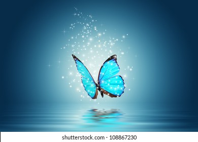 Blue Magic Butterfly Over Water