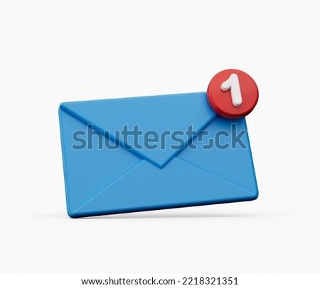 Blue mail envelope with red marker message on White background. Envelope falling on the ground. Email notification. 3D illustration
