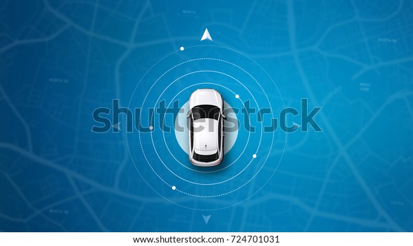 Blue map\
car navigation background (3D\
illustartion)