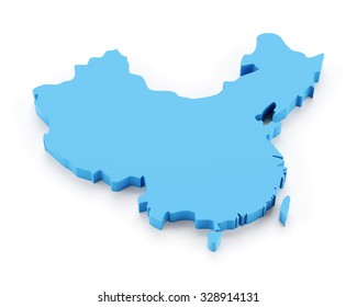 Blue Map Of China, 3d Render, White Background