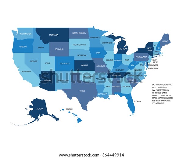 Blue Map United States America Isolated Stock Illustration 364449914