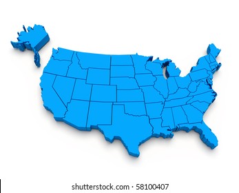 Blue map of USA. 3D render