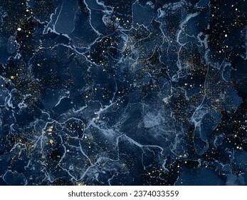 Blue marble and gold abstract background texture. Indigo, blue marbling with natural luxury style lines of marble and gold powder. Modern abstract luxury background design or card template  - Powered by Shutterstock