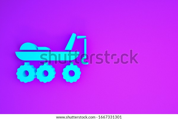 Blue Mars rover icon\
isolated on purple background. Space rover. Moonwalker sign.\
Apparatus for studying planets surface. Minimalism concept. 3d\
illustration 3D\
render