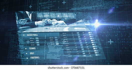 Blue matrix and codes against gambling app screen - Powered by Shutterstock