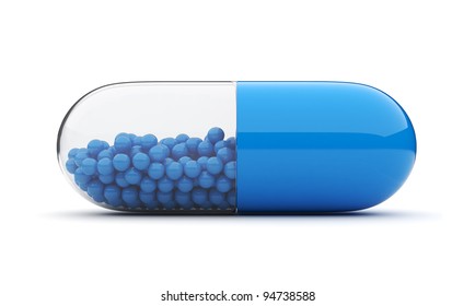 Blue medical pill 3D. Vitamins. Isolated on white background