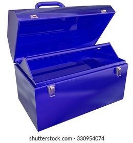 Blue Metal Open Toolbox That Is Empty And Ready To Store Tools For Your Projects Or Work