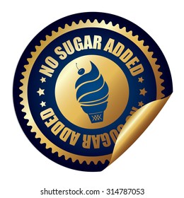 Blue Metallic Circle No Sugar Added Ice Cream Infographics Peeling Sticker, Label, Icon, Sign Or Badge Isolated On White Background