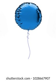 Blue Metallic Round Baloon Isolated On White Background. 3D Illustration Of Celebration, Party Baloons