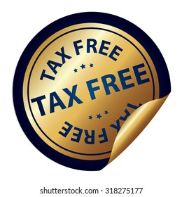 Blue Metallic Tax Free Infographics Peeling Sticker, Label, Icon, Sign or Badge Isolated on White Background 