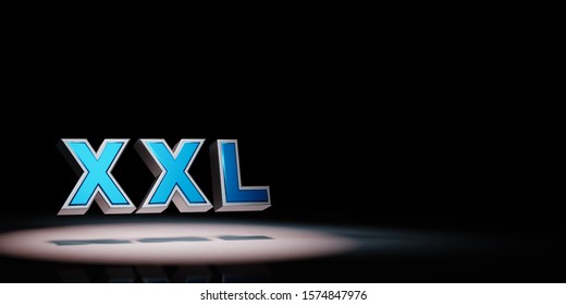 Blue Metallic “XXL” Text Spotlighted on Black Background with Copy Space 3D Illustration