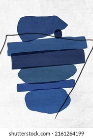 A Blue Mid Century Style Abstract Art Print