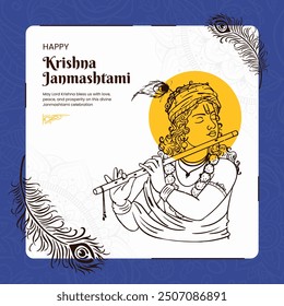 Blue Minimalist Krishna Janmashtami Greeting  - Powered by Shutterstock