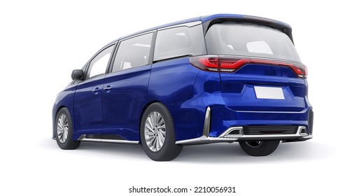 Blue Minivan Family City Car. Premium Business Car. 3D Illustration.