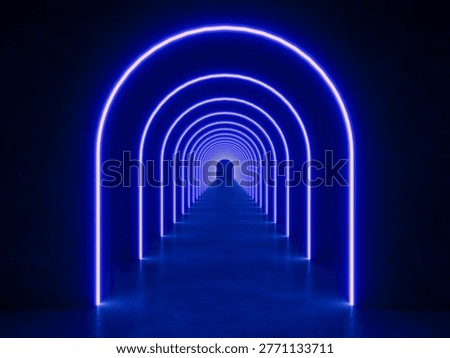 Blue modern lighting with interior empty tunnel, 3d rendering sci-fi concept
