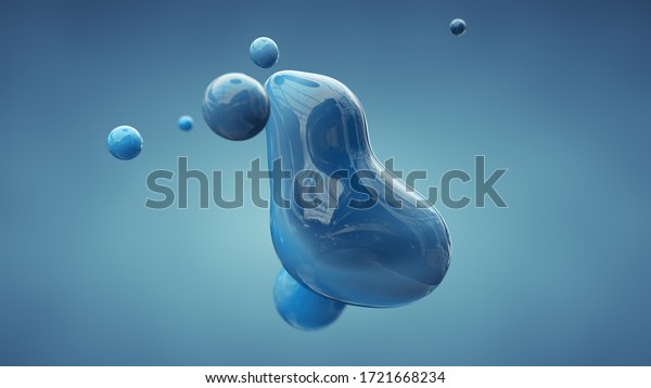 Blue molecule in microscope. 3D rendering\
illustration with\
DOF\
