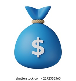 Blue Money Bag Dollar 3D Illustration