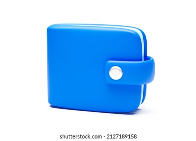 Blue Money Wallet Bag Fashion Accessory Isolated On White Background With Personal Shopping Leather Purse Or Business Payment Credit Cash Bank Card And Finance Single Empty Pocket Of 3d Economy Pay.