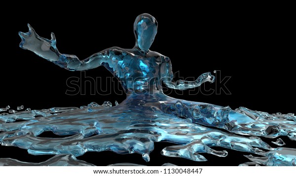 3dレンダリングによる水からの青いモンスターの変換 のイラスト素材
