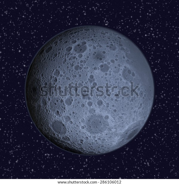 Blue Moon on\
starry sky background - 3D illustration of the Lunar far side\
(hemisphere of the Moon that always faces away from Earth) includes\
elements furnished by\
NASA.\

