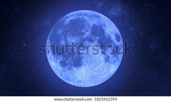 Blue Moon and stars. Blue Moon centered in frame.\
Realistic 3D\
render.