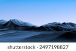 Blue mountainous landscape at dusk on the sky horizon in blur. Rocky,mountainous surface with mountains,rocks on the horizon,wallpaper.3D render