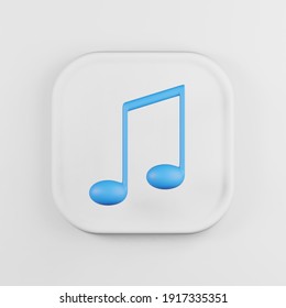 Blue Musical Note Icon. 3d Rendering White Square Button Key, Interface Ui Ux Element