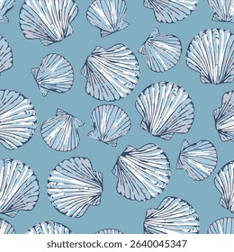 blue nautical theme fish and shell pattern 