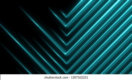 Blue Neon Angles. Bright Geometric  Graphic Background. 3d Illustration. Arrows Texture Concept.