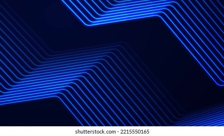 Blue Neon Curved Lines Abstract Futuristic Geometric Background