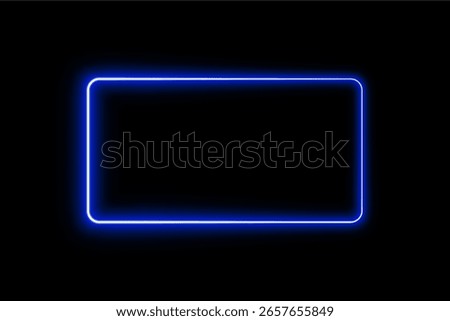 Blue neon rectangle frame glowing light border rounded corners bright laser beam outline empty black isolated background design abstract glow edge template blank space