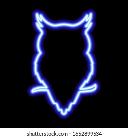 Blue neon sign owl sitting on a branch
