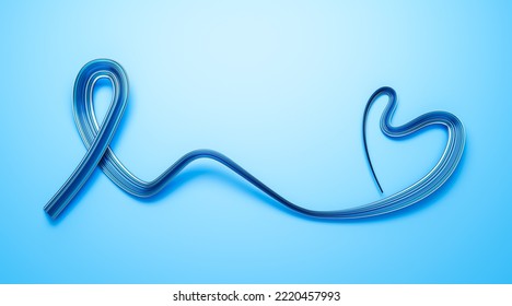 Blue November ribbon 3d Heart shape made with brush stroke ribbon 3d illustration - Powered by Shutterstock