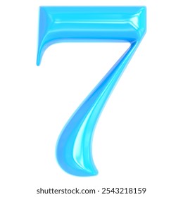 Blue Number 7 3D Render With White Background