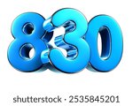 Blue number 830 3d illustration sign on white background have work path. Advertising signs. Product design. Product sales