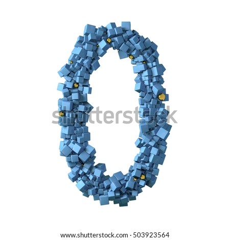blue numbers from cubes, 0, zero, nil, 3d illustration