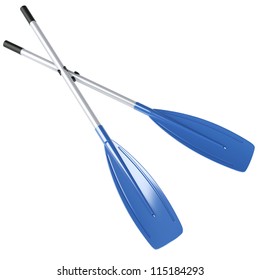 Blue Oars Isolated At White Background. 3d Render Illustration