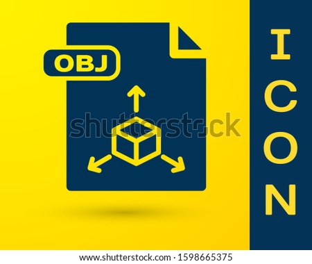 Blue OBJ file document. Download obj button icon isolated on yellow background. OBJ file symbol.  