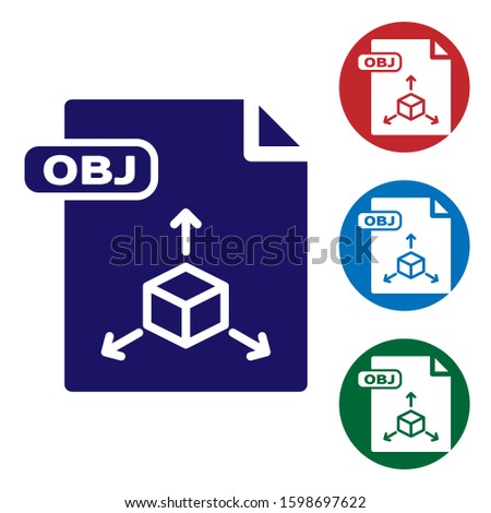 Blue OBJ file document. Download obj button icon isolated on white background. OBJ file symbol. Set color icons in circle buttons. 