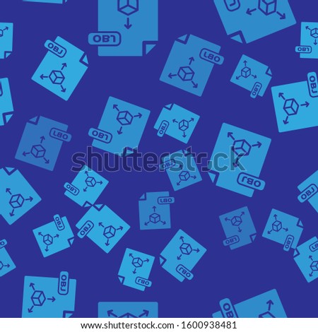 Blue OBJ file document. Download obj button icon isolated seamless pattern on blue background. OBJ file symbol.  