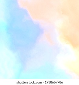 Blue orange and yellow watercolor background painting with cloudy distressed texture, soft yellow beige sunrise sky paper