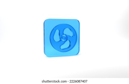 Blue Outboard Boat Motor Icon Isolated On Grey Background. Boat Engine. Glass Square Button. 3d Illustration 3D Render.