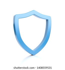 Blue Outline Shield Shape On White Background 3D Illustration