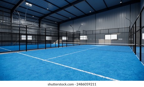 A blue padel tennis court with a blue net - Powered by Shutterstock