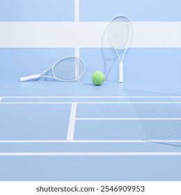 Blue pastel colors concept tennis rackets and tennis balls on court floor - Powered by Shutterstock