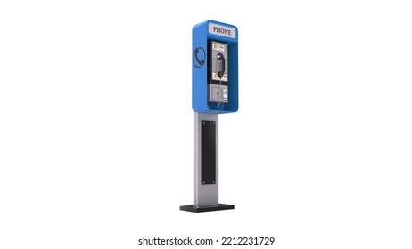 Blue pay phone isolated on white background.Street telephone system.3d rendering.