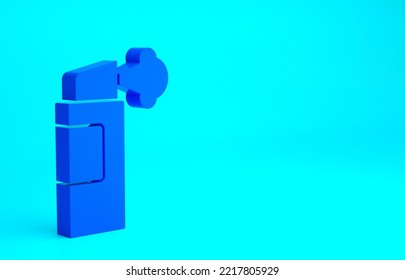 Blue Pepper Spray Icon Isolated On Blue Background. OC Gas. Capsicum Self Defense Aerosol. Minimalism Concept. 3d Illustration 3D Render.